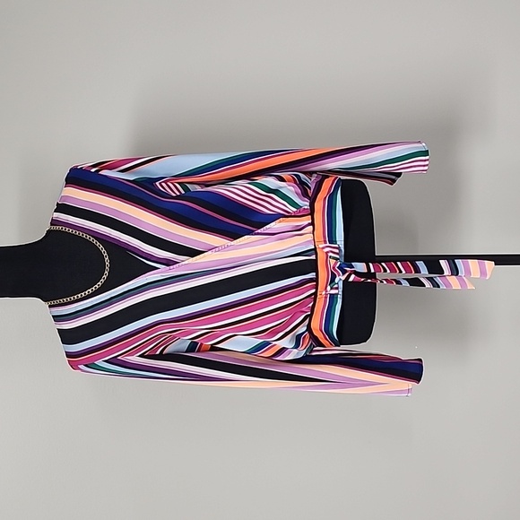 EXPRESS Striped Wrap Blouse - Picture 4 of 16